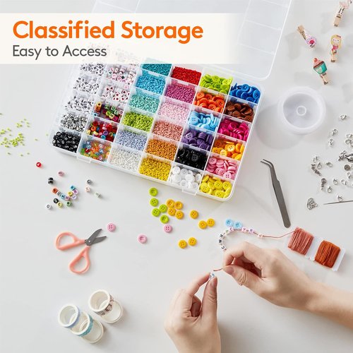 Lifewit 36-Grids Clear Plastic Organizer Box - Stackable Storage with Adjustable Dividers & Labels | 2-Pack for Crafts, Jewelry & More