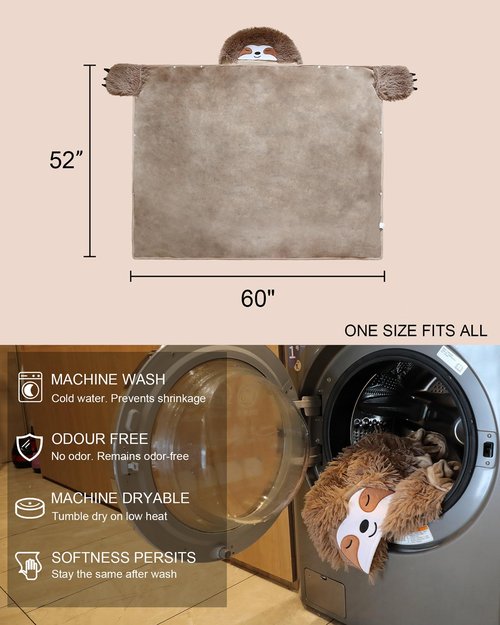 TOYSYM Sloth Wearable Hooded Blanket for Adults - Fluffy Soft Warm Cozy Flannel Throw Blanket 50" x 60" Hoodie Cloak Wrap - Sloth Gifts for Adults and Kids