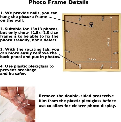 JCJMY 13x13 Gold Picture Frame - Wall Hanging for Horizontal or Vertical Display | Shatter-Resistant Plexiglass