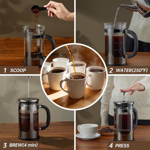 BAYKA French Press Coffee Maker - 34 Ounce Stainless Steel Cold Brew Pot | Durable Borosilicate Design
