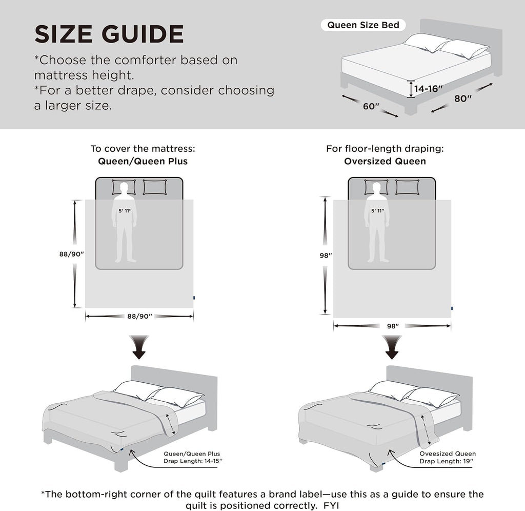 Bedsure Comforter Duvet Insert - Oversized Queen Size All-Season Down Alternative Bedding, Grey 98 x 98 Inches