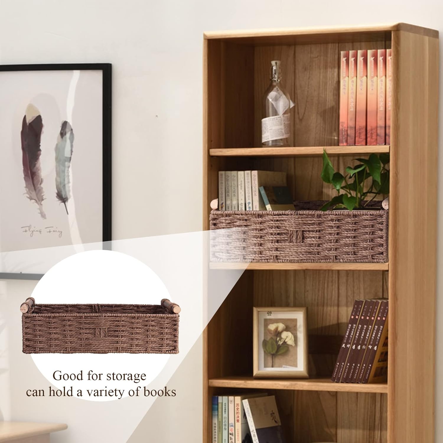Round Paper Rope Storage Basket by [Brand Name] - Stylish Wicker Organizer with Handle | Brown Small Set for Countertop & Toilet Paper