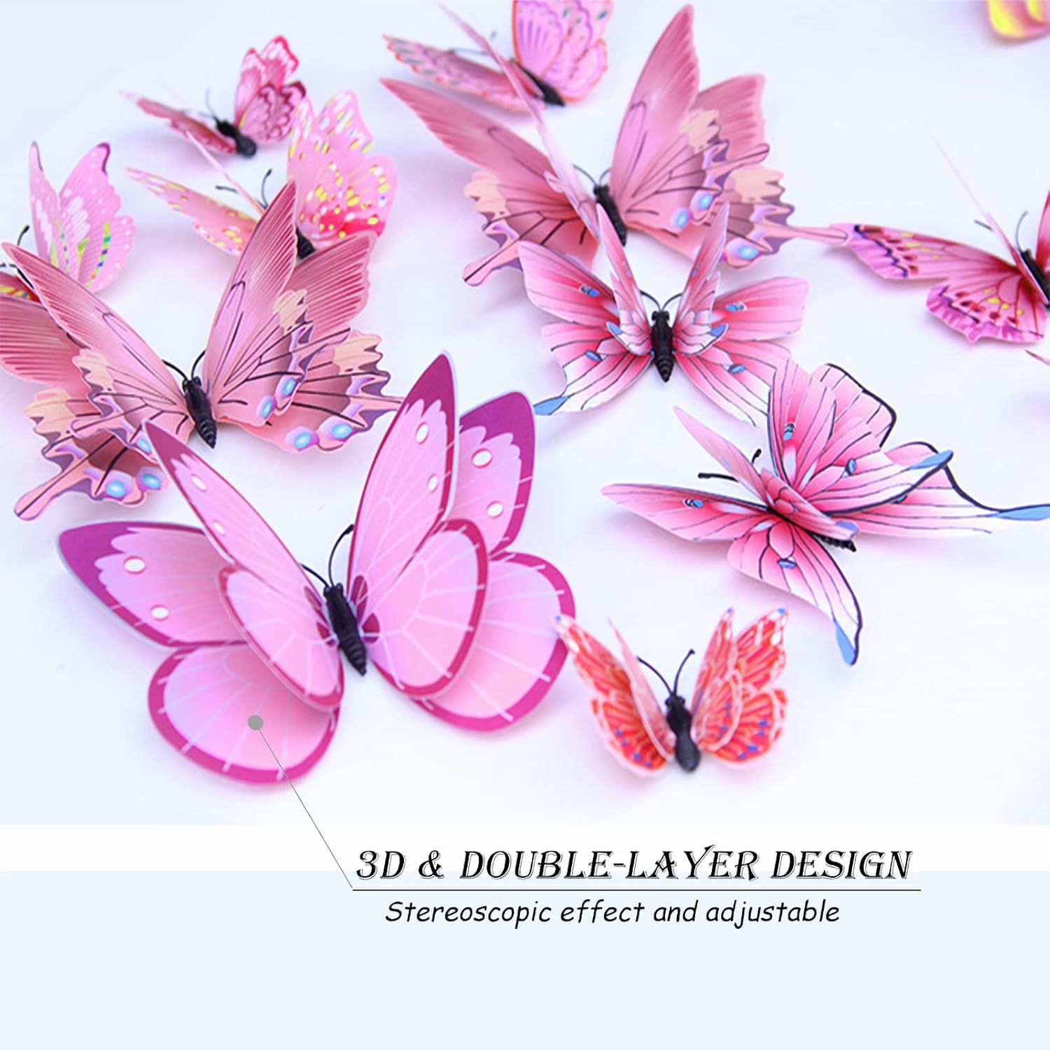 OPSEAM 3D Butterfly Wall Decor - 48 PCS Pink Butterfly Stickers with Magnets for Party Decorations
