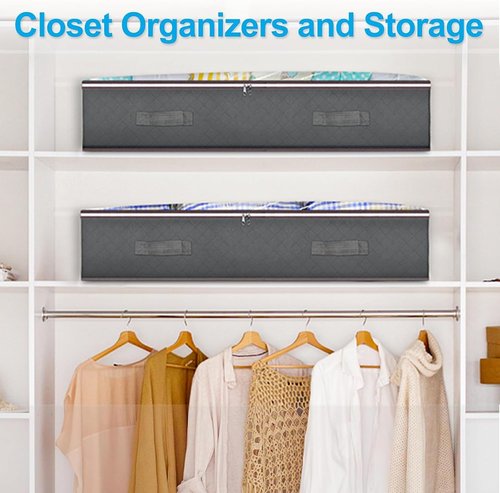 Budding Joy 60L Under Bed Storage Containers - Foldable Organizers with Clear Lids for Clothes & Blankets