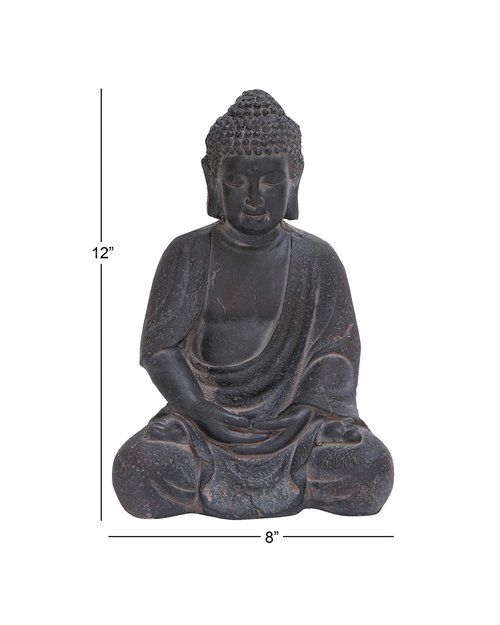 CosmoLiving by Cosmopolitan Ceramic Buddha Decorative Sculpture Meditating Home Decor Statue with Engraved Carvings and Relief Detailing, Accent Figurine 8" x 7" x 12", Gray