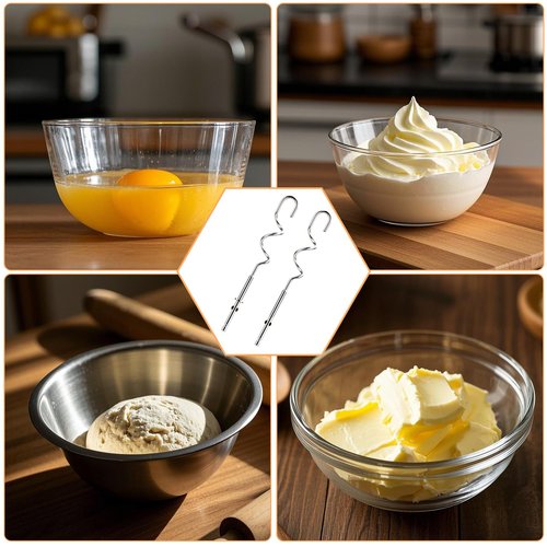 2pcs 990143000 Mixer Dough Hook for Hamilton, Stainless Steel Hand Mixer Replacement Beaters Attachments Dough Hook Accessories Compatible with Hamilton Beach 62630R 62632R 62633R