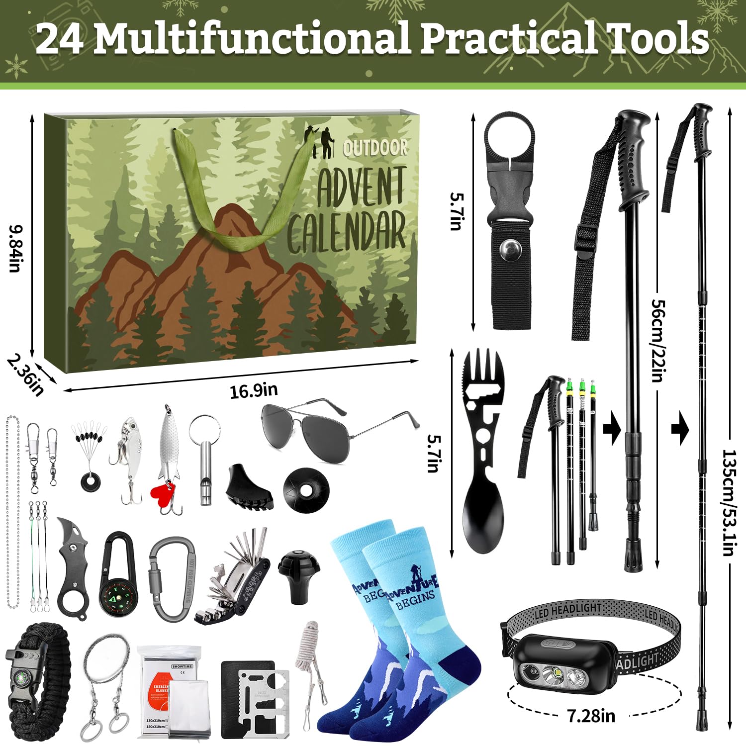 MOVINPE Outdoor Camping Gear Advent Calendar 2025, 24 Days of Camping & Hiking Essentials for Men & Teenage Boys – Outdoor Adventure Christmas Countdown Gifts