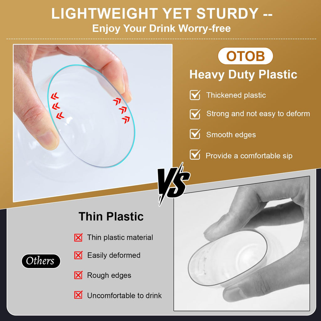 OTOB 40 Pack Reusable Stemless Plastic Wine Glasses, 12 OZ Unbreakable Champagne Whiskey Glass, Round Clear Disposable Cocktail Glasses Wine Cups BPA-Free, Ideal for Home Office Bar Party Wedding