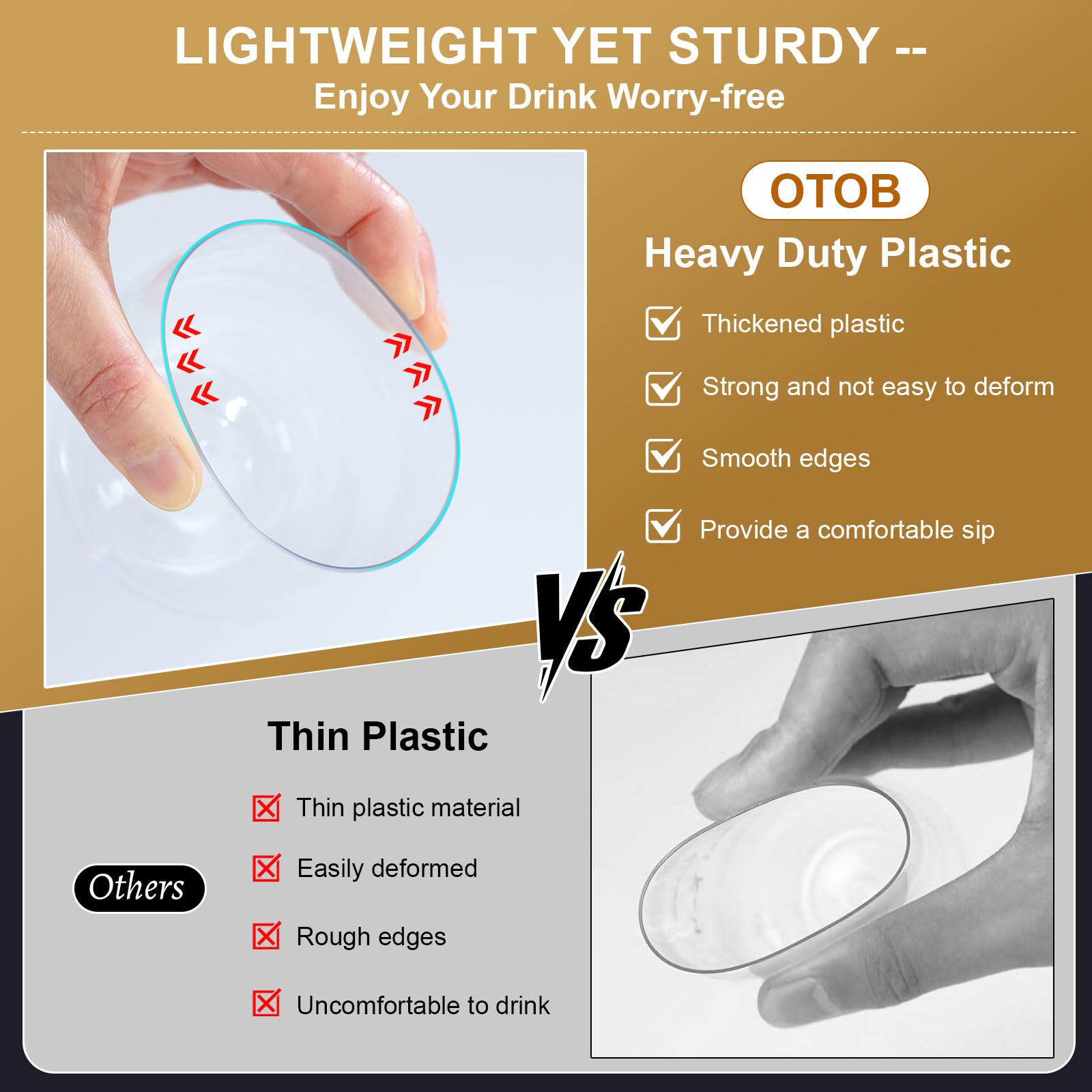 OTOB 40 Pack Reusable Stemless Plastic Wine Glasses, 12 OZ Unbreakable Champagne Whiskey Glass, Round Clear Disposable Cocktail Glasses Wine Cups BPA-Free, Ideal for Home Office Bar Party Wedding
