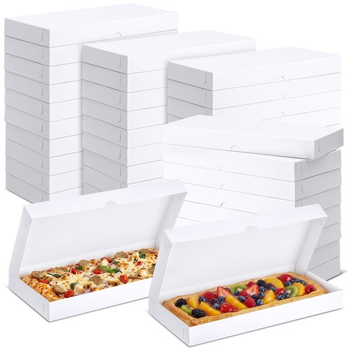 Jaloro 80 Pcs Pizza Boxes 14 x 7 x 1.5 Inch White Flatbread Box Cardboard Rectangular Take out Pizza Boxes Baking Containers Flatbread Box for Cake Cookies Food Pastry Bakery Charcuterie