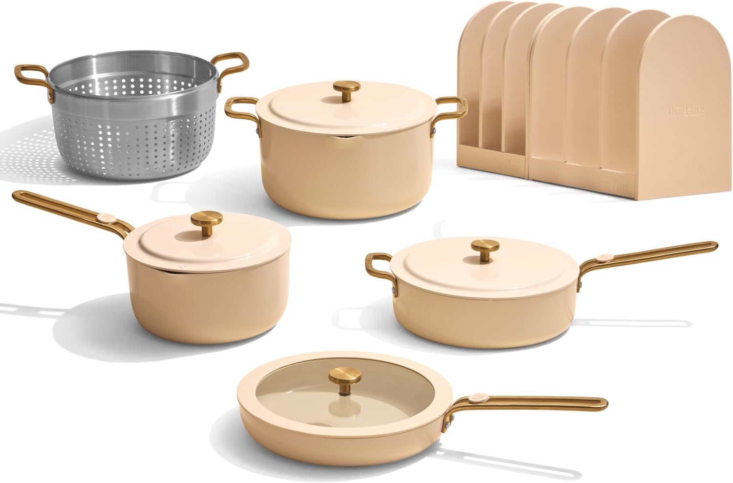 Our Place 11-Piece Cookware Set - Nonstick Ceramic Fry Pan, Saucepan, Sauté Pan & Stock Pot | Oven Safe to 450°F | Cream