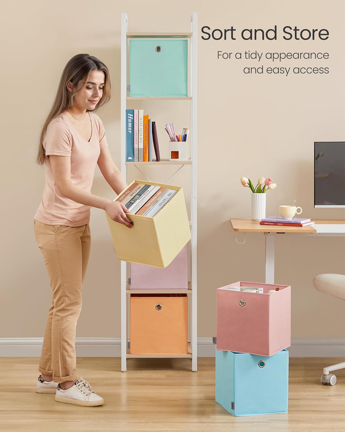 SONGMICS Storage Cubes - Set of 6 Foldable, Odorless Organizers | Colorful Fabric Bins, 10.2 x 10.2 x 11 Inches