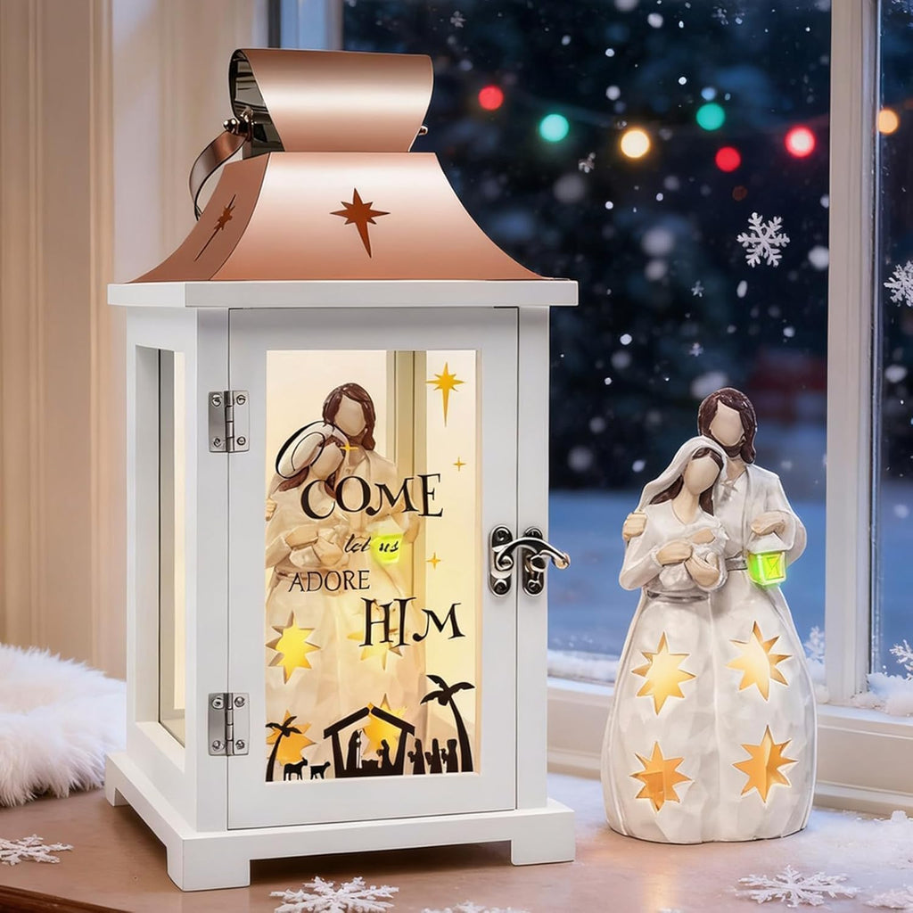Skiennix Christmas Nativity Set - 15.1" Tall Lantern for Table Centerpieces | Indoor Xmas Décor Gift