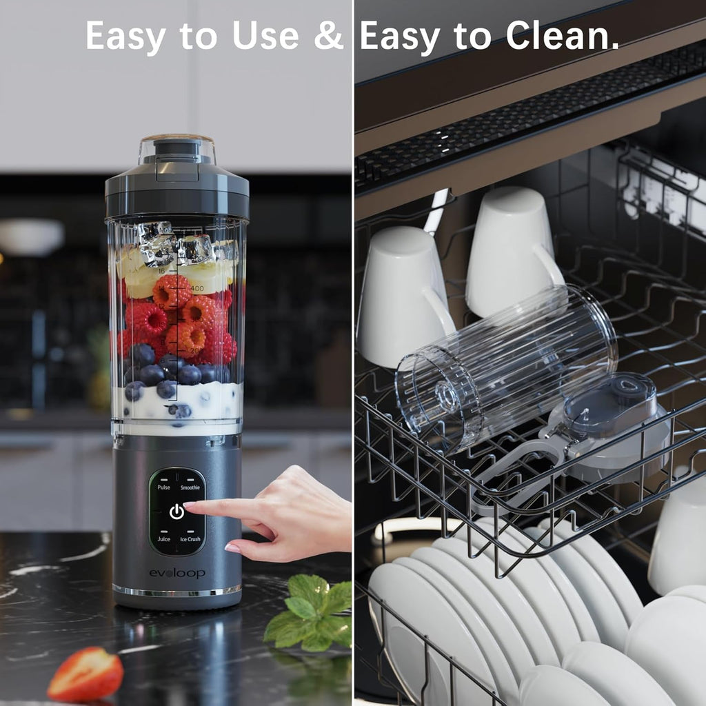 Skiennix Personal Blender - Portable Smoothie Maker with 4 Programs | Cordless & USB-C Rechargeable, 18 oz