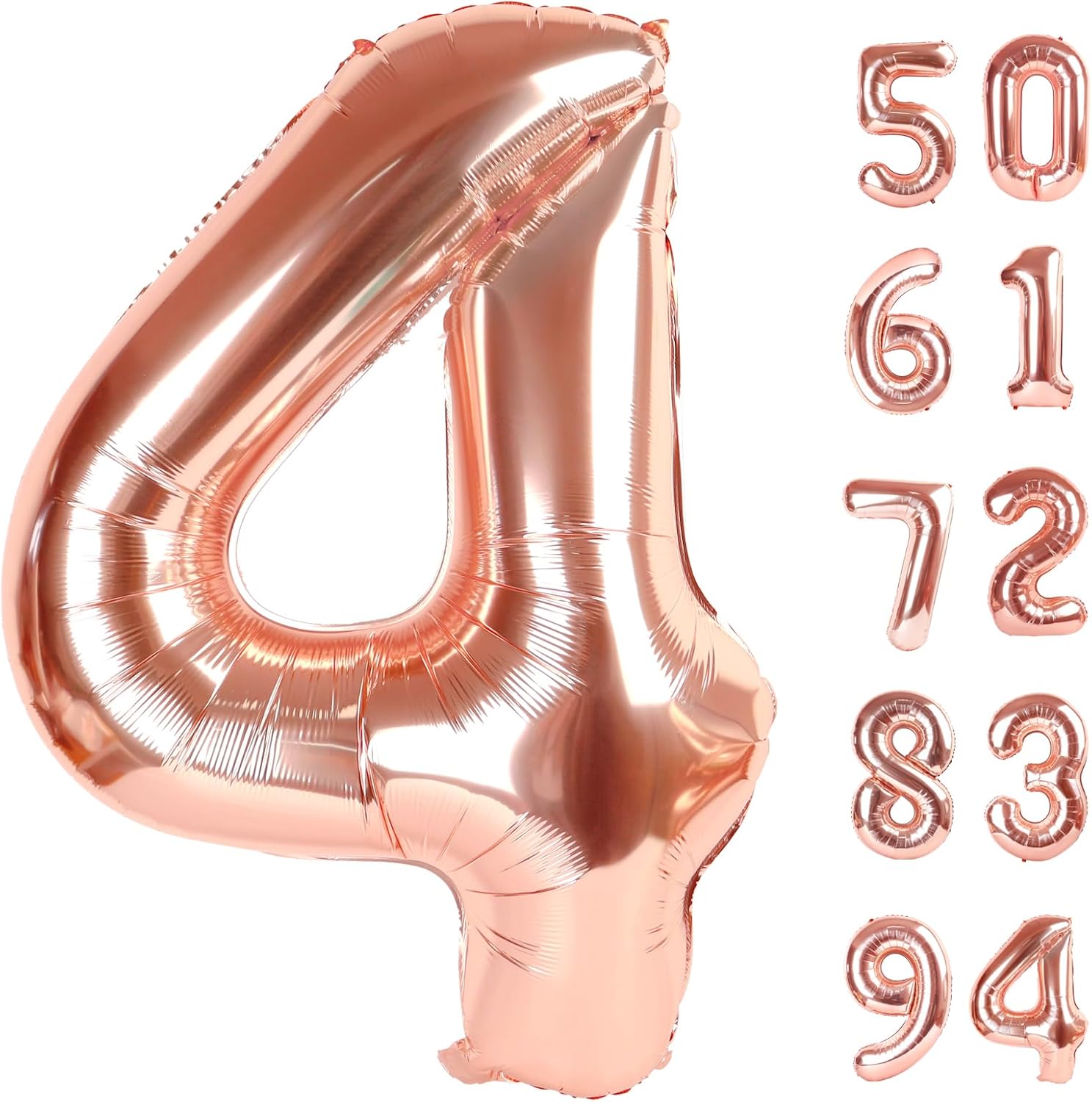 Rose Gold Number 4 Balloon - 40 Inch Large Birthday Decoration for Girls & Boys