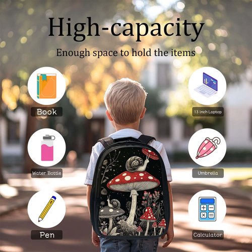 Fuzawet Mushroom Snails Backpack 3PCS 16" Preschool Elementary Schoolbag with Lunch Box Pencil Case Bookbag Set for Girls Boys Kids Children Teens School Students
