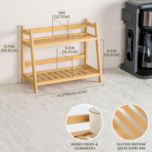 ANBOXIT Bamboo Matcha Station Organizer, Countertop 2 Tier Desktop Shelf for Mugs, Cups, and Condiments - Ideal for Matcha & Coffee Accessories in Kitchen, Home, Office