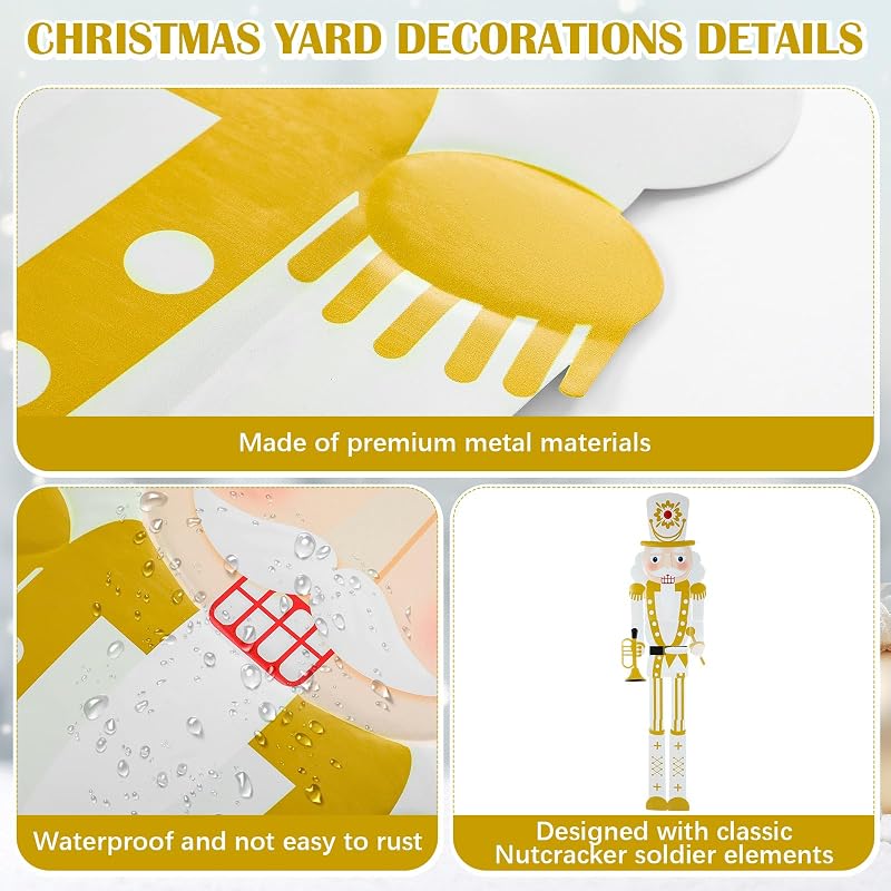 GlikCeil 2-Pack 6ft Large Outdoor Nutcrackers - White Gold Variation