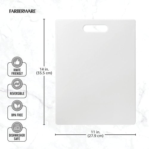 Farberware Large Cutting Board - Dishwasher-Safe Plastic Chopping Board with Easy Grip Handle | 11" x 14", White