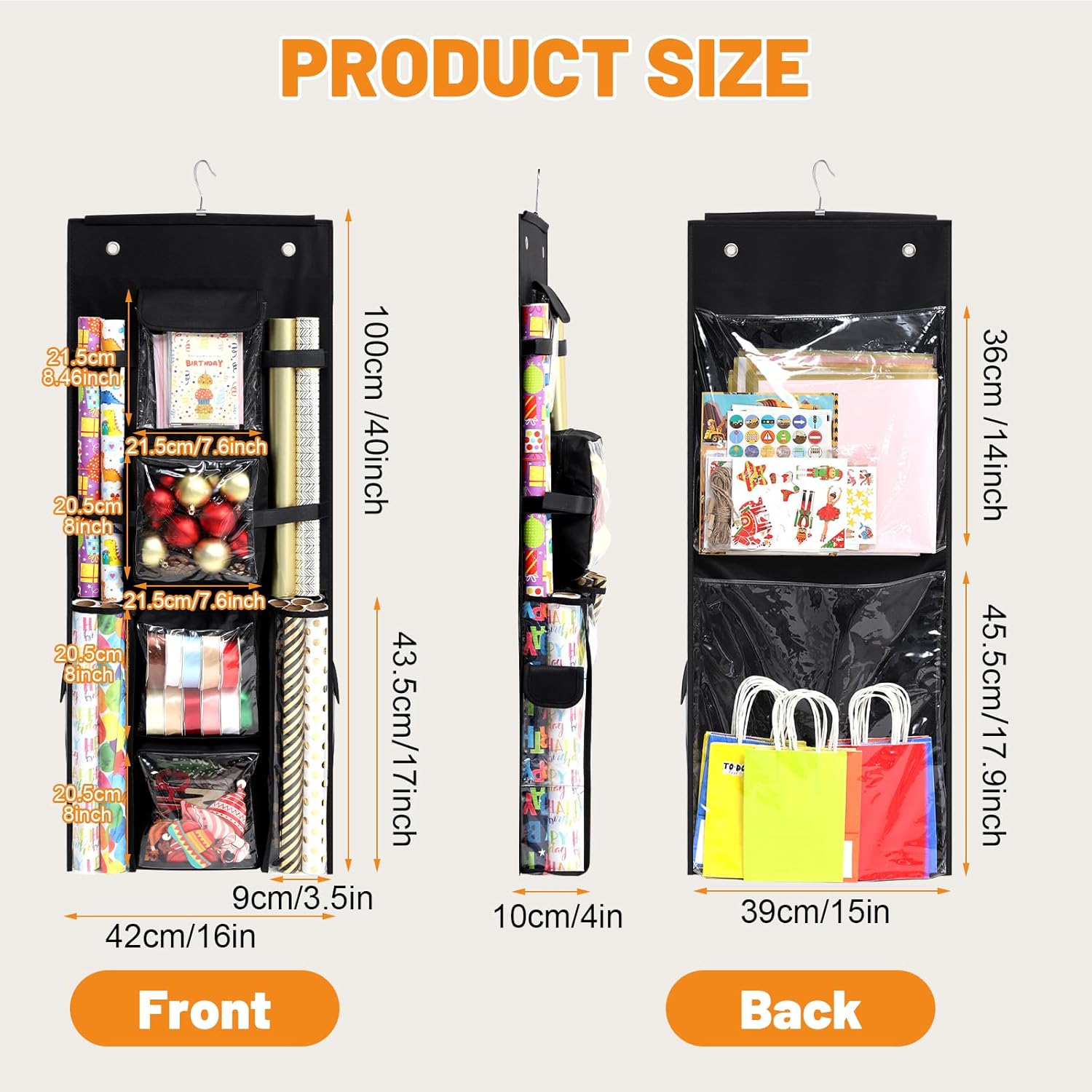 Regine Switzerland Hanging Gift Wrap Organizer - Double-Sided Storage for Christmas | 40x16 Inch Heavy-Duty Design