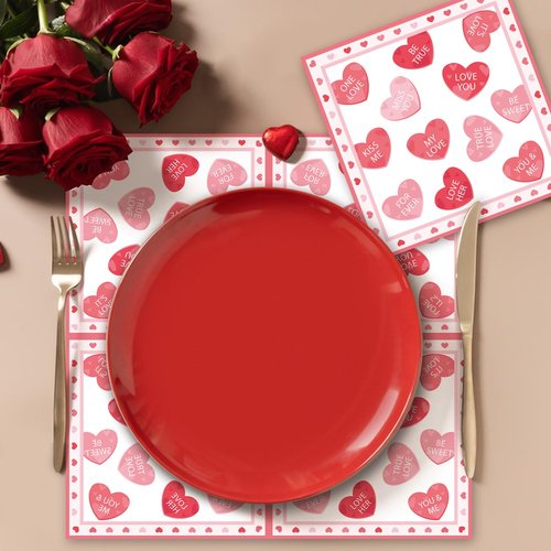 40 Pack Valentine’s Day Paper Napkins – 13 x 13 Inches Disposable Heart Love Message Serviettes Tableware Luncheon Cocktail Napkin Party Supplies for Weddings, Anniversaries, and Romantic Celebrations