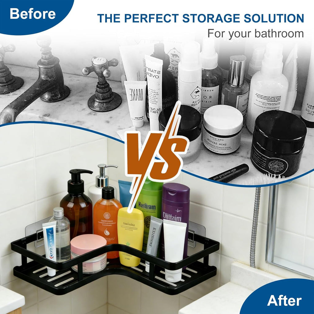 Skiennix Shower Caddy - Rustproof Bathroom Organizer with Shampoo Holder | 2 PCS Black Shelves