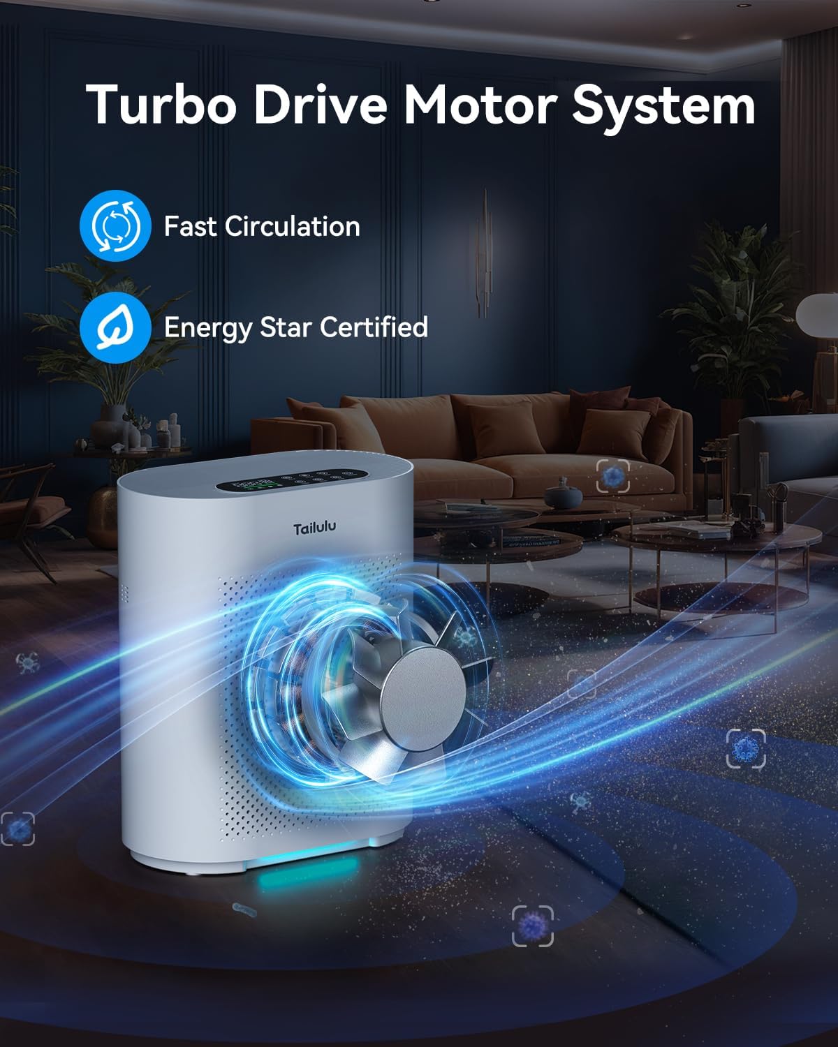Tailulu HQKJ-180 Air Purifier - Smart Mode with PM2.5 Sensor & 20dB Sleep Mode for Large Rooms Up to 2200ft²
