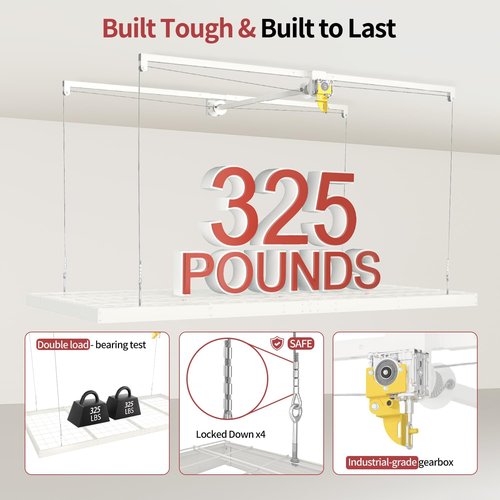 Garage Ceiling Storage Racks - Heavy-Duty 4x8 FT Overhead Rack with Safety Lock | 325 lbs Capacity