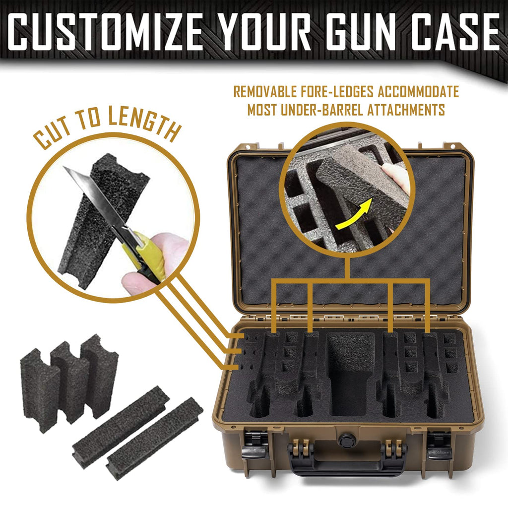 4 Pistol 12 Magazine Doro Gun Case with Custom MyCaseBuilder Foam Insert - Waterproof, Heavy Duty - Tactical Firearms, Ammunition, and Accessory Holder - Sahara Case x Black Foam - 18 x 14 x 7 Inches