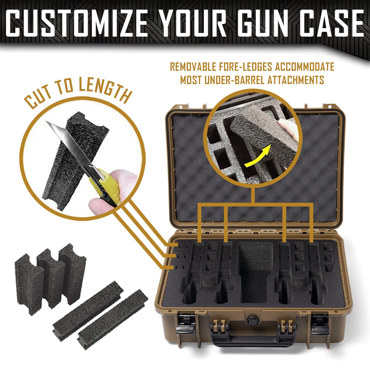 4 Pistol 12 Magazine Doro Gun Case with Custom MyCaseBuilder Foam Insert - Waterproof, Heavy Duty - Tactical Firearms, Ammunition, and Accessory Holder - Sahara Case x Black Foam - 18 x 14 x 7 Inches
