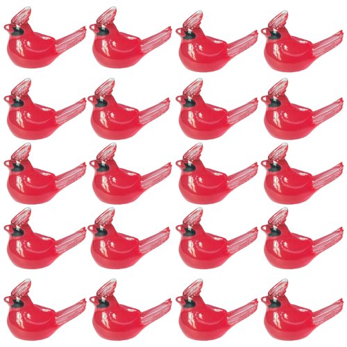 Lighibeuty 50Pcs Glow in Dark Mini Resin Red Cardinal Bird Figurines - Tiny Cardinal Christmas Ornaments, Miniature Garden Decor, Crafts Birds, Cake Topper, Gift with Storage Box