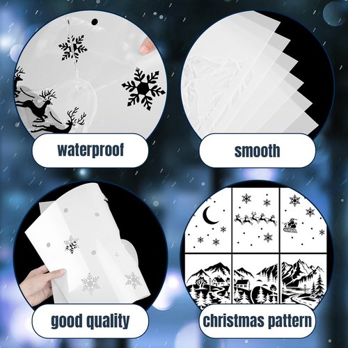 Leinuosen 6 Pcs Christmas Window Stencils - Reusable Winter Village & Santa Claus Designs | 35.4 x 33 Inches