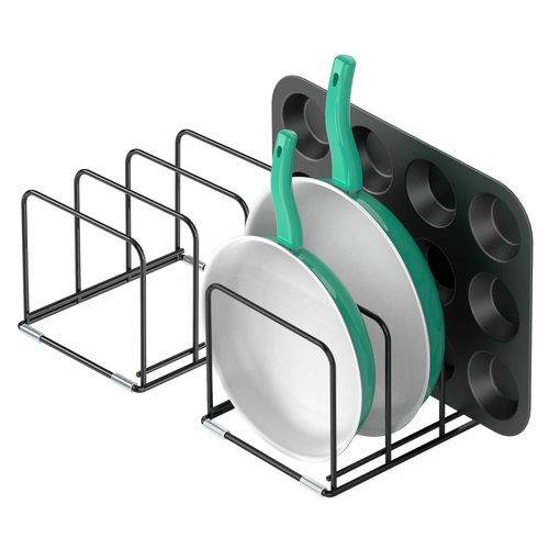 KORRTFID Kitchen Cabinet Organizer, 2PCS Steel Cookware Holder, Divided Holder with 3 Slots for Skillets Baking Tray and Chopping Board Rack - Pan Holder Storage (2.2 Inch Width Slots)