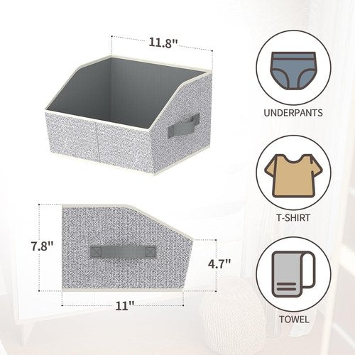 Homsorout Storage Bins - Small Trapezoid Closet Organizers with Handles | 4-Pack Light Gray Fabric Baskets