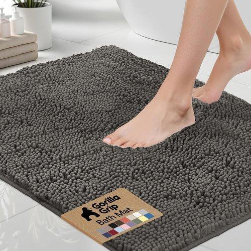 GORILLA GRIP Bath Rug Mat - Soft Absorbent Chenille with Quick Dry Microfiber | 36x24 Charcoal Washable Bathroom Accessory