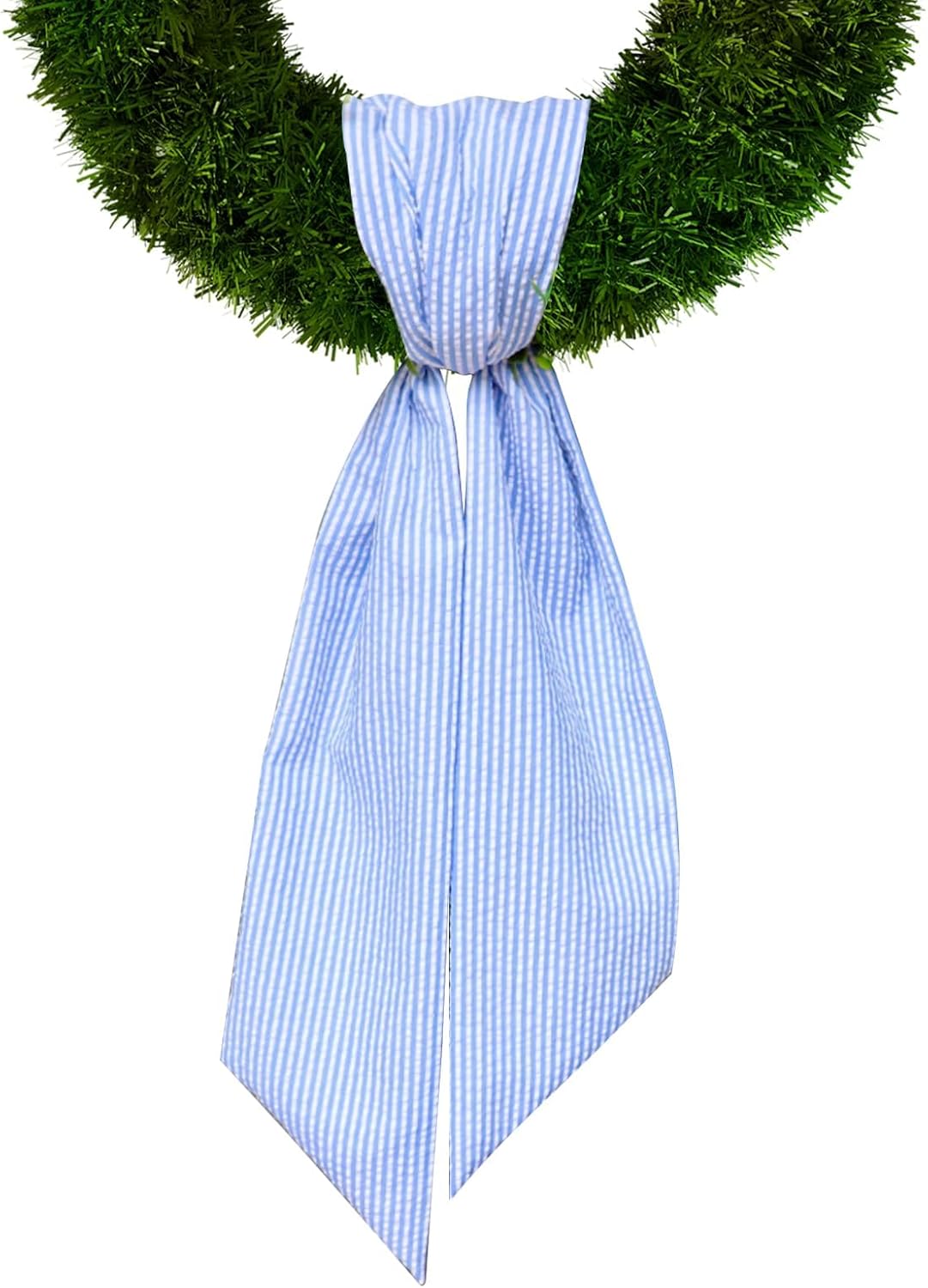 Skiennix Baby Shower Wreath Sash - Blue Seersucker Design for Front Door Decor | Holiday & Wedding Celebrations