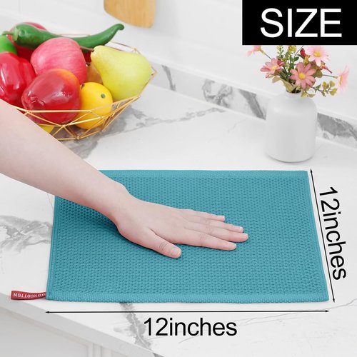 Homaxy 100% Cotton Waffle Weave Dish Cloths - Ultra Soft & Absorbent, Quick Drying | 12 x 12 Inches, 6-Pack, Lake Blue