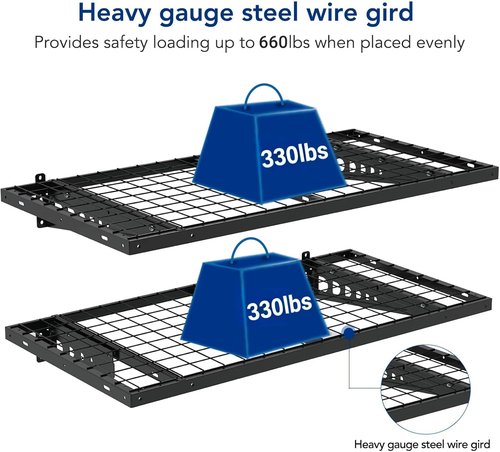 FLEXIMOUNTS Heavy Duty Bike Wall Shelving Rack - 2 Pack 24x48 Inch, 660lbs Capacity, Black | Pro Series