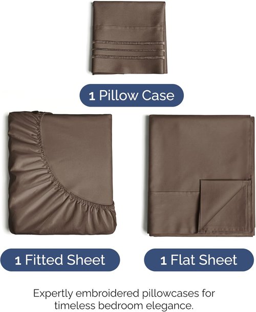 Comfy Twin Size 3 Piece Sheet Set by [Brand Name] - Breathable Cooling Bed Sheets | Ultra-Soft, Deep Pockets, Wrinkle-Free - Hotel Luxury Bedding in Brown