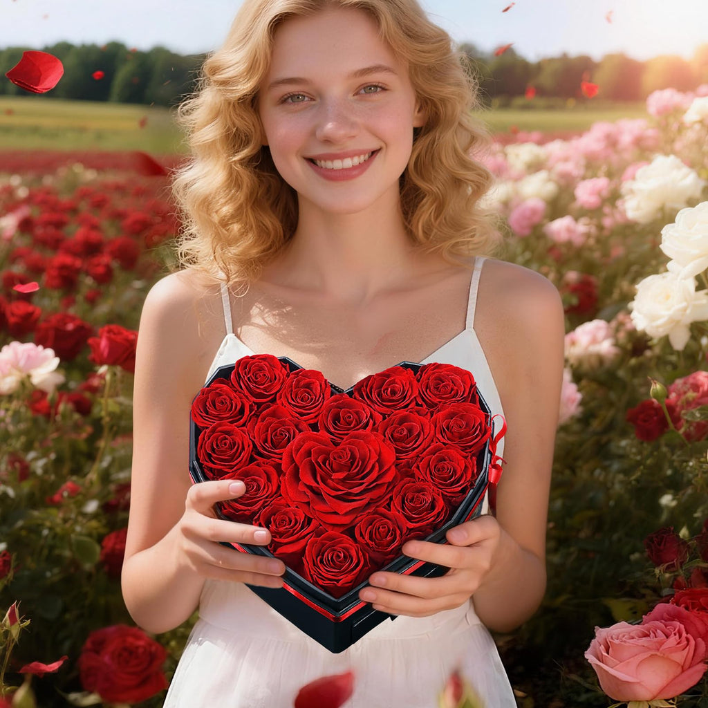 MARTINE MALL 17 Forever Flowers for Delivery, Mothers Day Birthday Gifts for Women Mom Glitter Preserved Real Roses in a Box Gifts for Girlfriend Wife Lasting Eternal Flowers with Necklace, Red