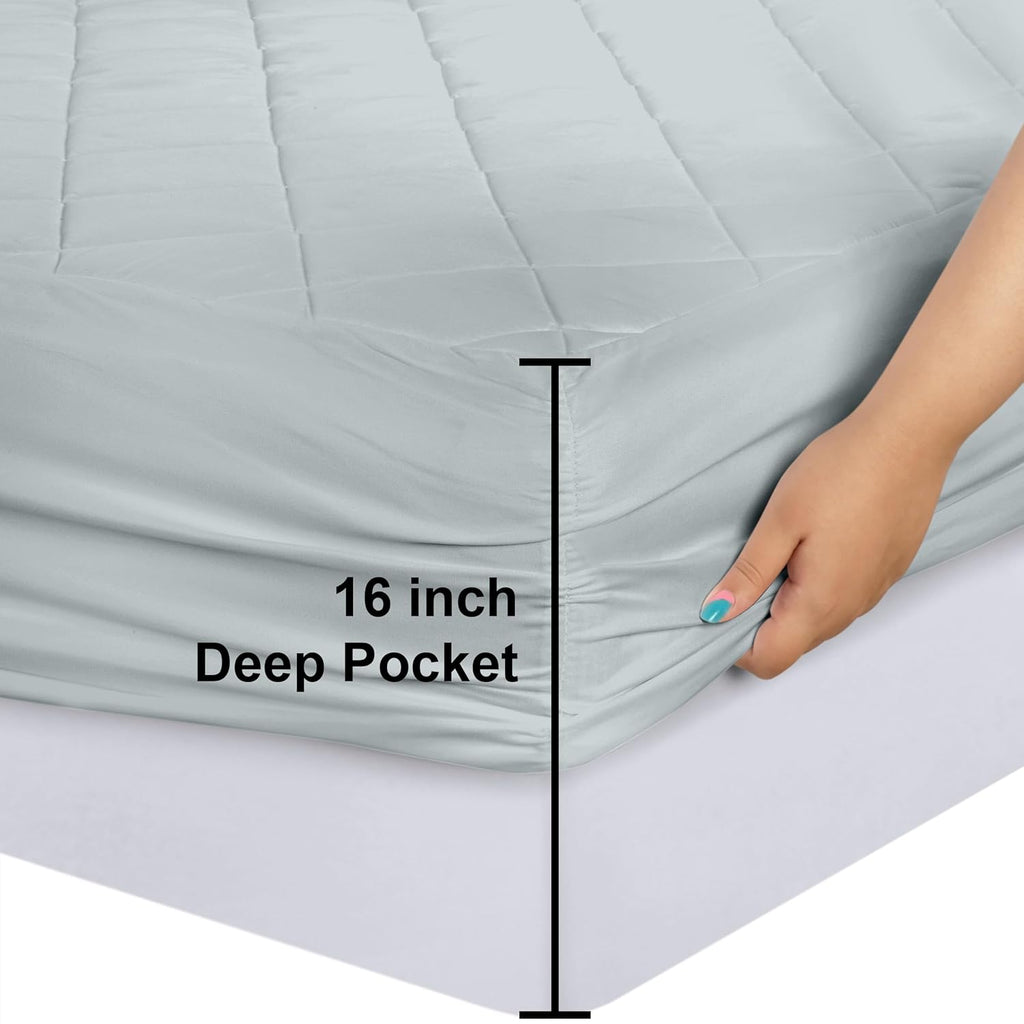 Utopia Bedding Quilted Fitted Mattress Pad - Full Size Deep Pocket Protector | Machine Washable Light Grey