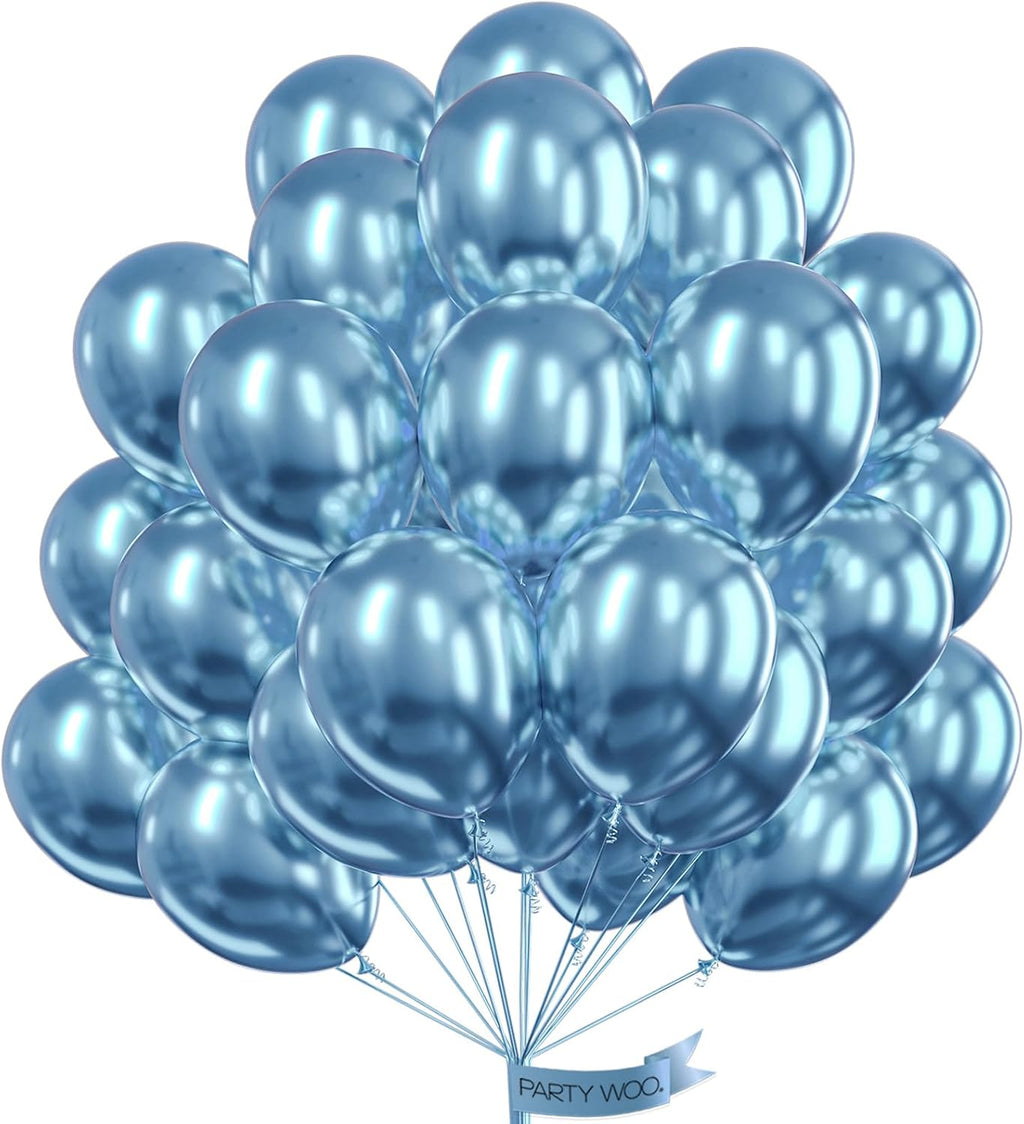 PartyWoo Metallic Blue Balloons - 50 Pcs 12 Inch for Stunning Birthday & Wedding Decor