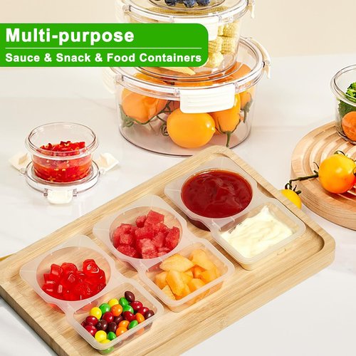 PHOYEN 8 Sets Reusable Snack Containers with Lids, Double Compartment Snack Pack Containers with Spoons, BPA Free | Microwave & Dishwasher Safe | Leakproof Condiment Containers for On-the-Go Meals