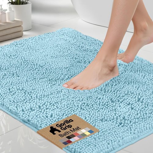 GORILLA GRIP Bath Rug Mat - Thick Soft Absorbent Chenille | Quick Dry Microfiber, 36x24, Washable Sky