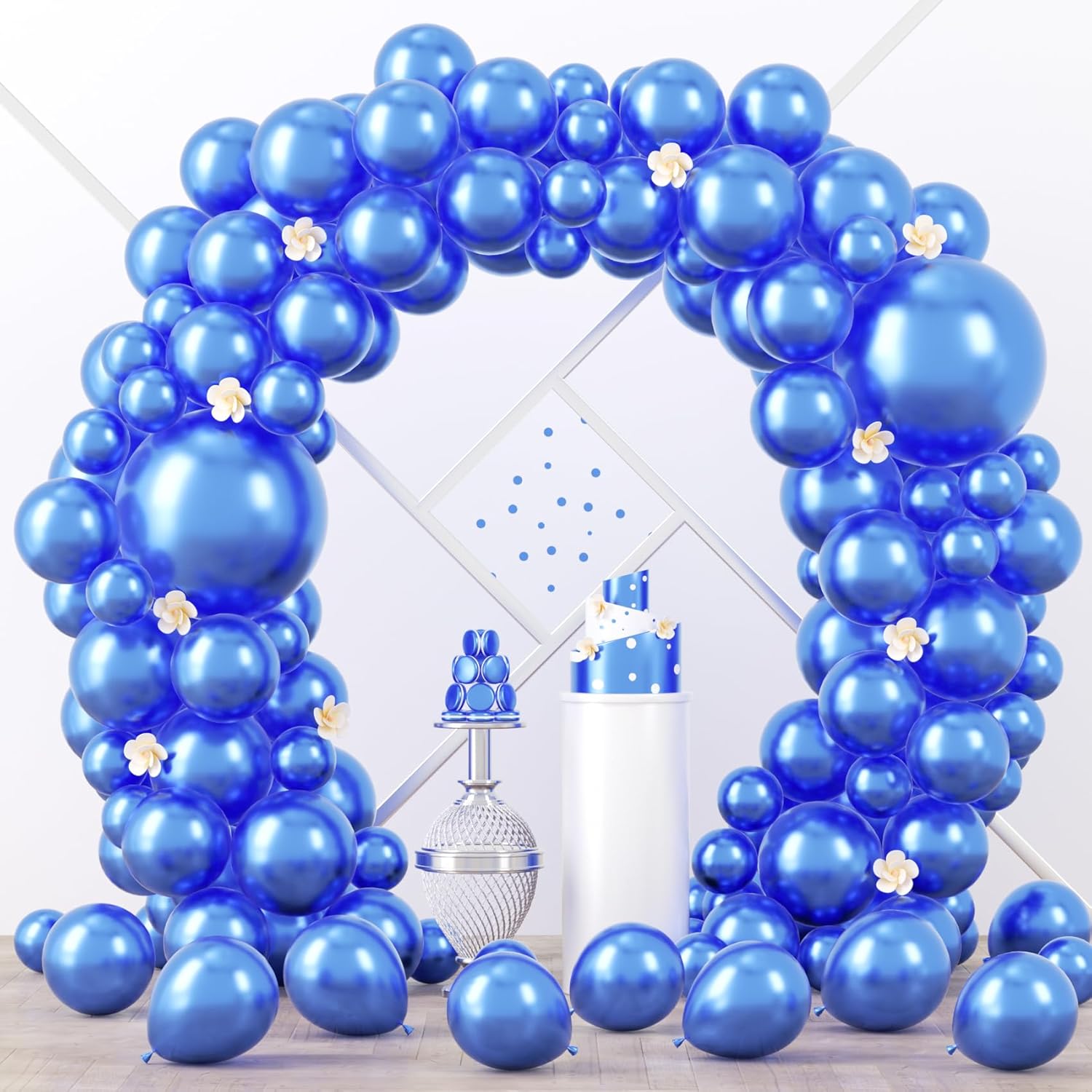 Voircoloria Metallic Blue Balloon Garland Kit - 90 Pack in Various Sizes for Graduation, Weddings & Parties