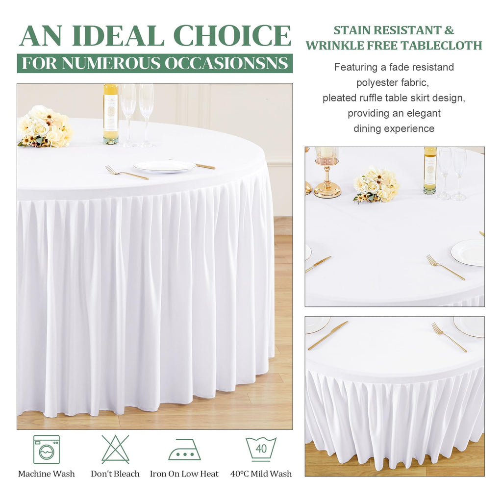 72Inch White Round Tablecloth,4 Pack Wrinkle Resistant 6ft Spandex Tablecloth,Washable Stretchy Polyester Table Cloth Round Cover for Dining Table,Wedding,Reception Banquet, Birthday Party, Buffet