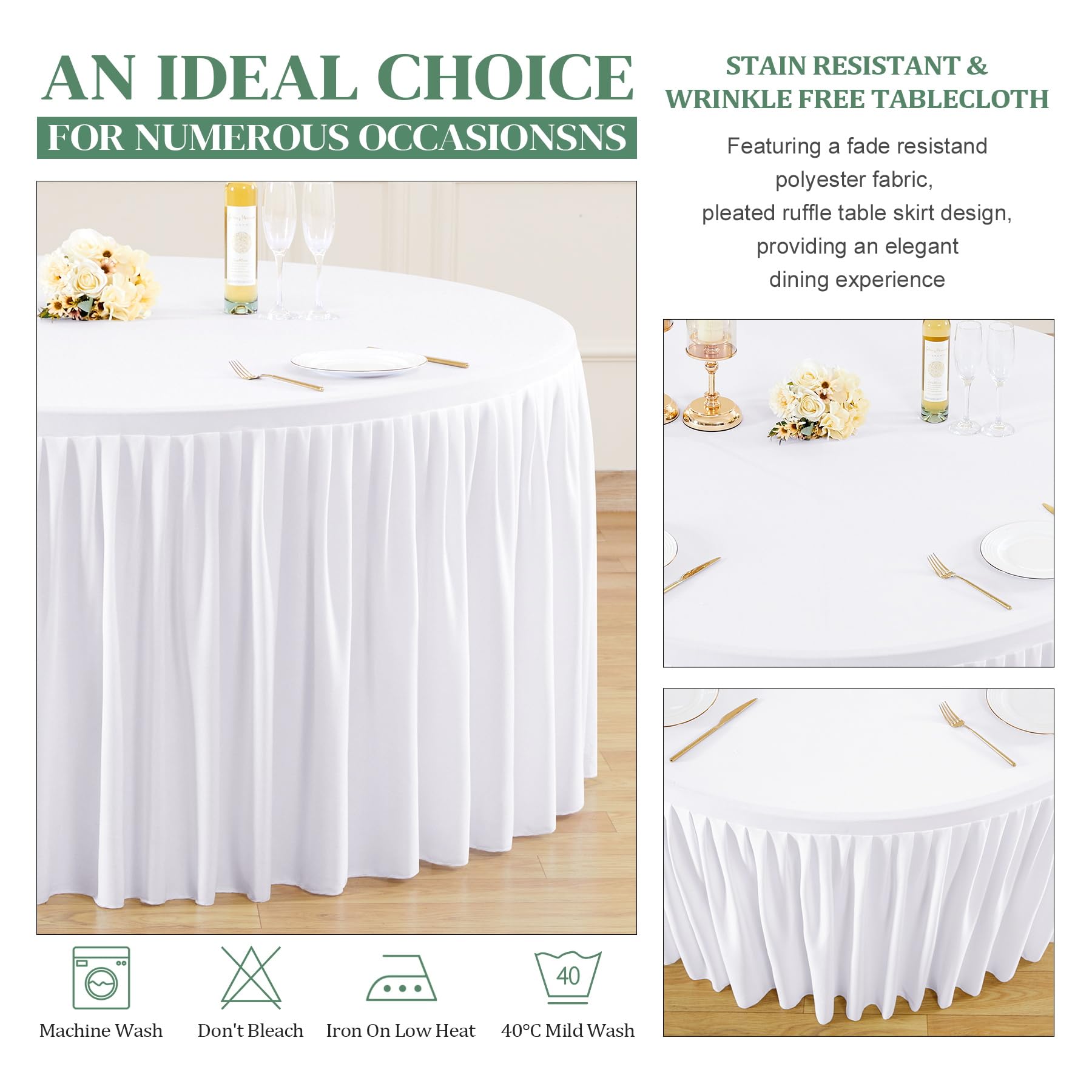 72Inch White Round Tablecloth,4 Pack Wrinkle Resistant 6ft Spandex Tablecloth,Washable Stretchy Polyester Table Cloth Round Cover for Dining Table,Wedding,Reception Banquet, Birthday Party, Buffet