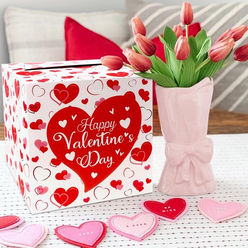 Adecortalk Valentines Card Box Happy Valentine's Day Box Valentines Gift Boxes with Heart Design for Kids Valentines Classroom Party Favor School Classroom Exchange Gifts