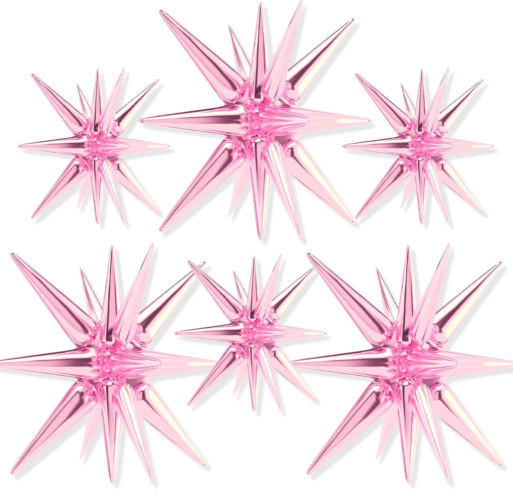 PartyWoo Pink Star Foil Balloons - 6-Piece Mylar Set for Birthday, Gender Reveal & Baby Shower | 22-Inch