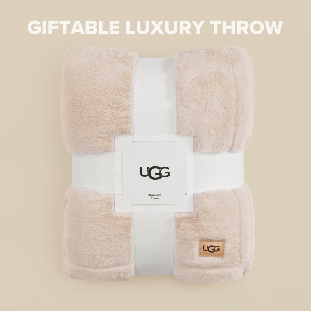 UGG Faux Fur Throw Blanket - Soft Luxury Throw for Couch, Cozy Bedroom Decor & Living Room Decor, Housewarming Gifts for Women, Beige Light Sand, 50"x70" (Marcella)